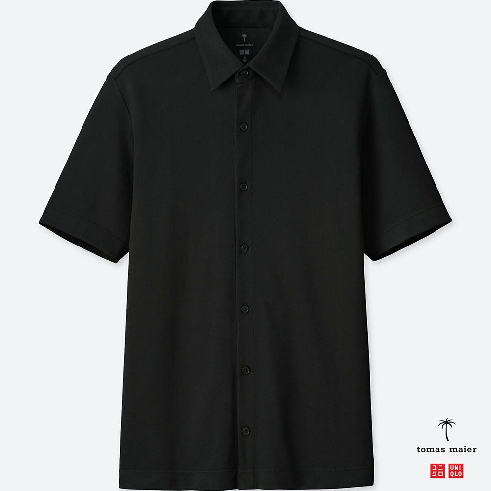 UNIQLO エアリズムポロシャツ(半袖) tomas maier 前開きポロ ビジネス メンズ ブラック 黒